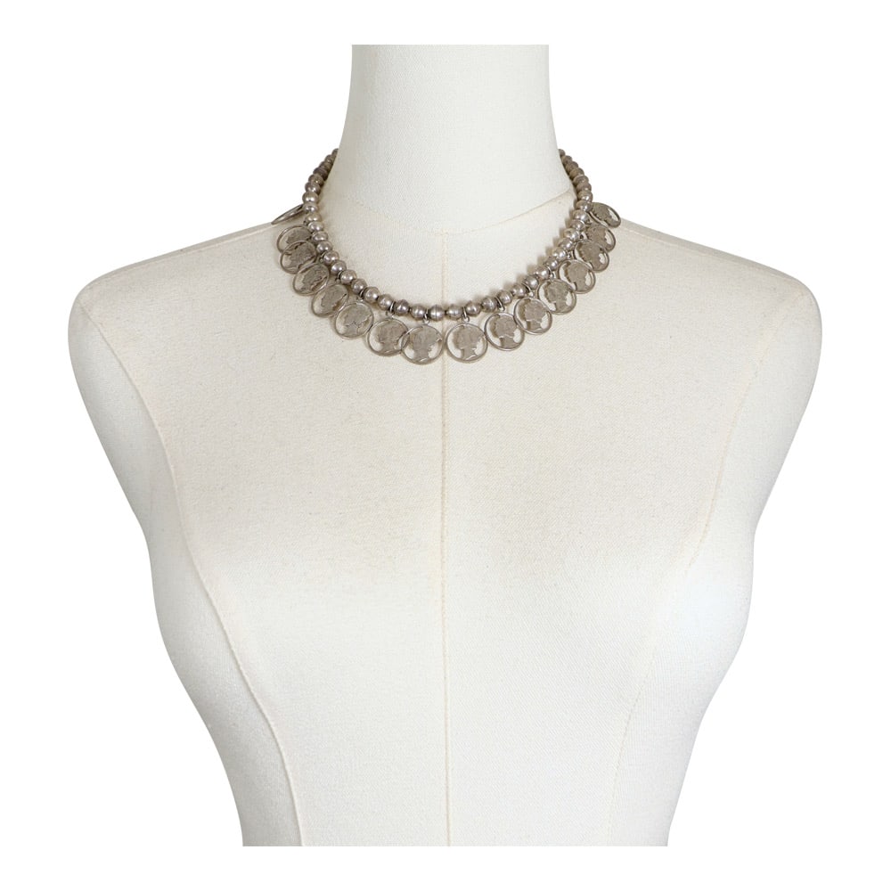 Vintage US Silver Coins Carved Mercury Dimes Choker Necklace (1 of 3)