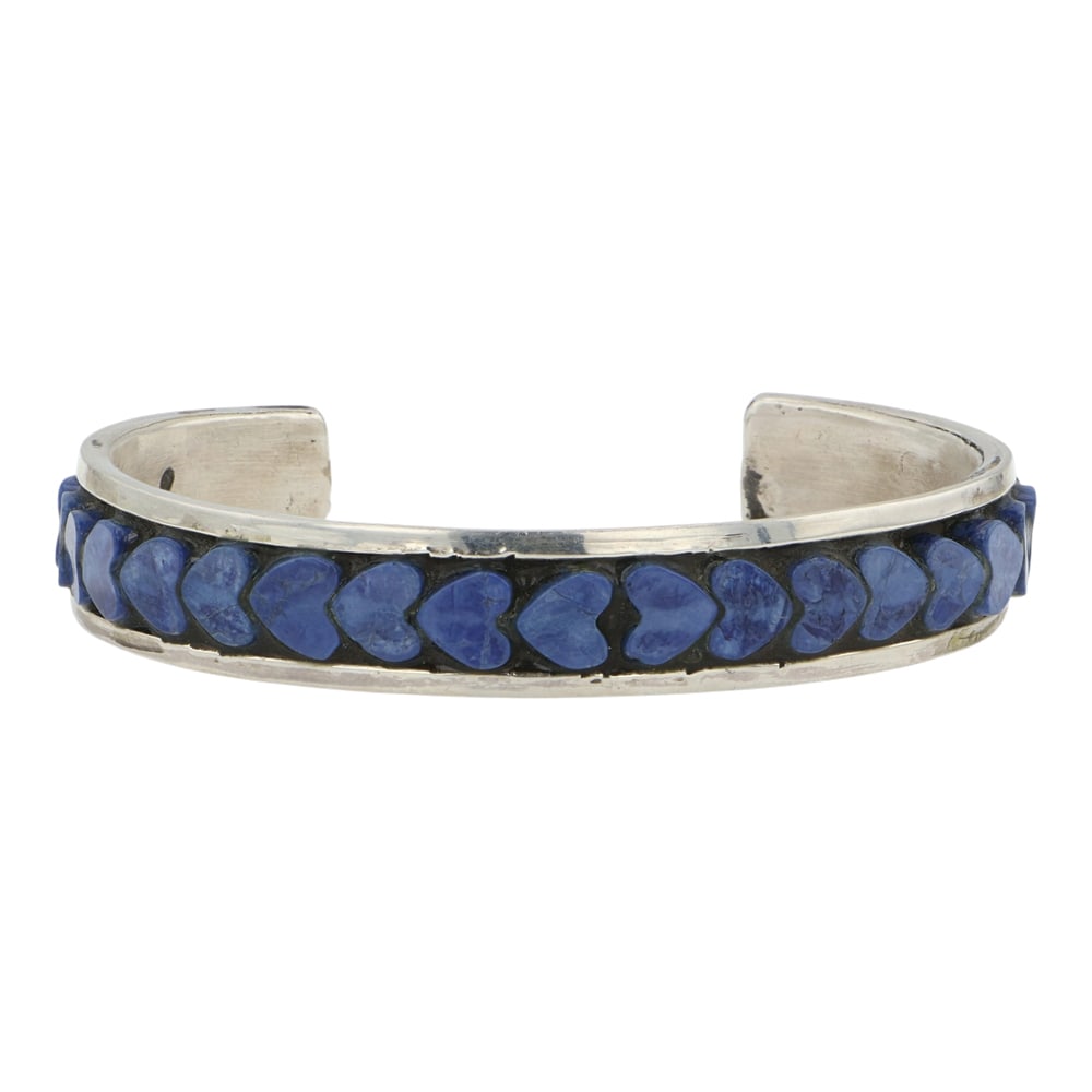 Alois Wagner Award Winning Kea Artist Lapis Inlay Bracelet: Sterling Silver | Genuine Lapis | Alois Wagner Award Winning Kea Artist Lapis Inlay Bracelet | Kewa Pueblo Native American Southwest Indian Jewelry | Good (no breaks or damages) | Approximate Weight: 