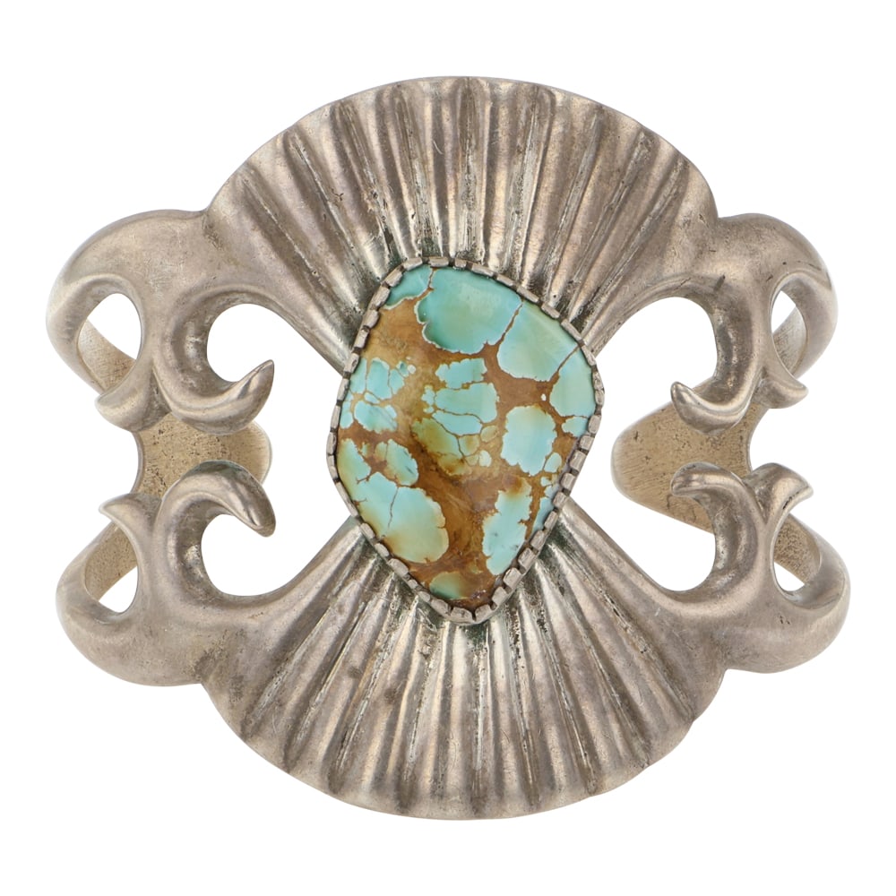 Francis L. Begay Navajo Royston Turquoise Large Sandcast Bracelet (1 of 3)