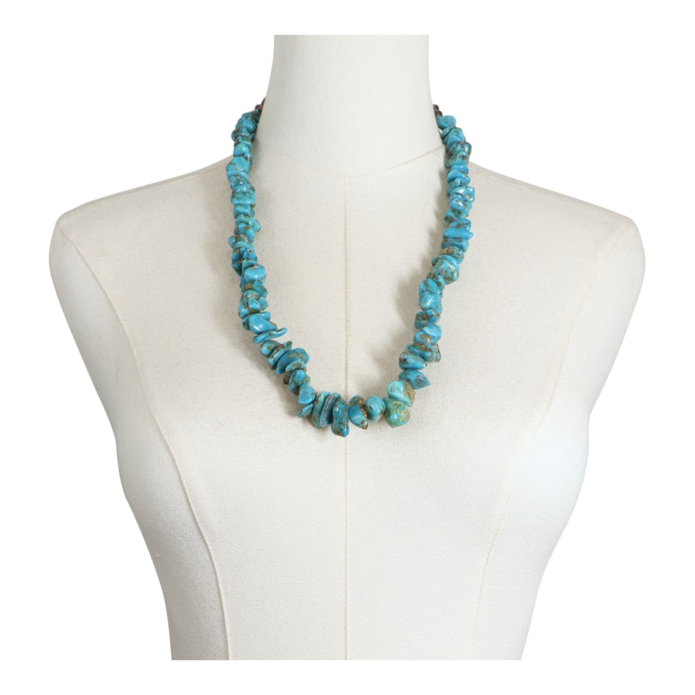 Vintage Navajo Kingman Turquoise & Silver Beads Nugget Necklace (1 of 3)