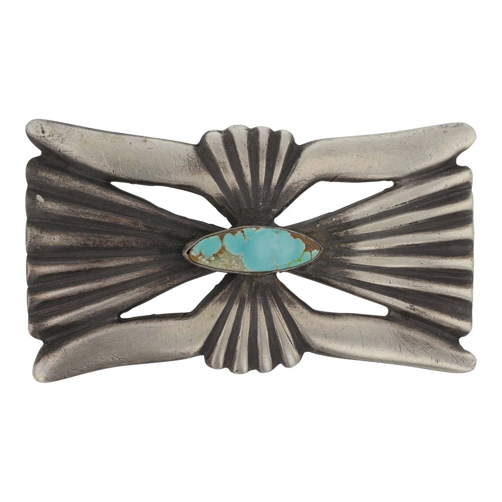 Navajo Royston Turquoise Sandcast Belt Buckle: Sterling Silver | Genuine Royston Turquoise | Navajo Royston Turquoise Sandcast Belt Buckle | Navajo Native American Southwest Indian Jewelry | Good (no breaks or damages) | Approximate Weight: 37 Gra