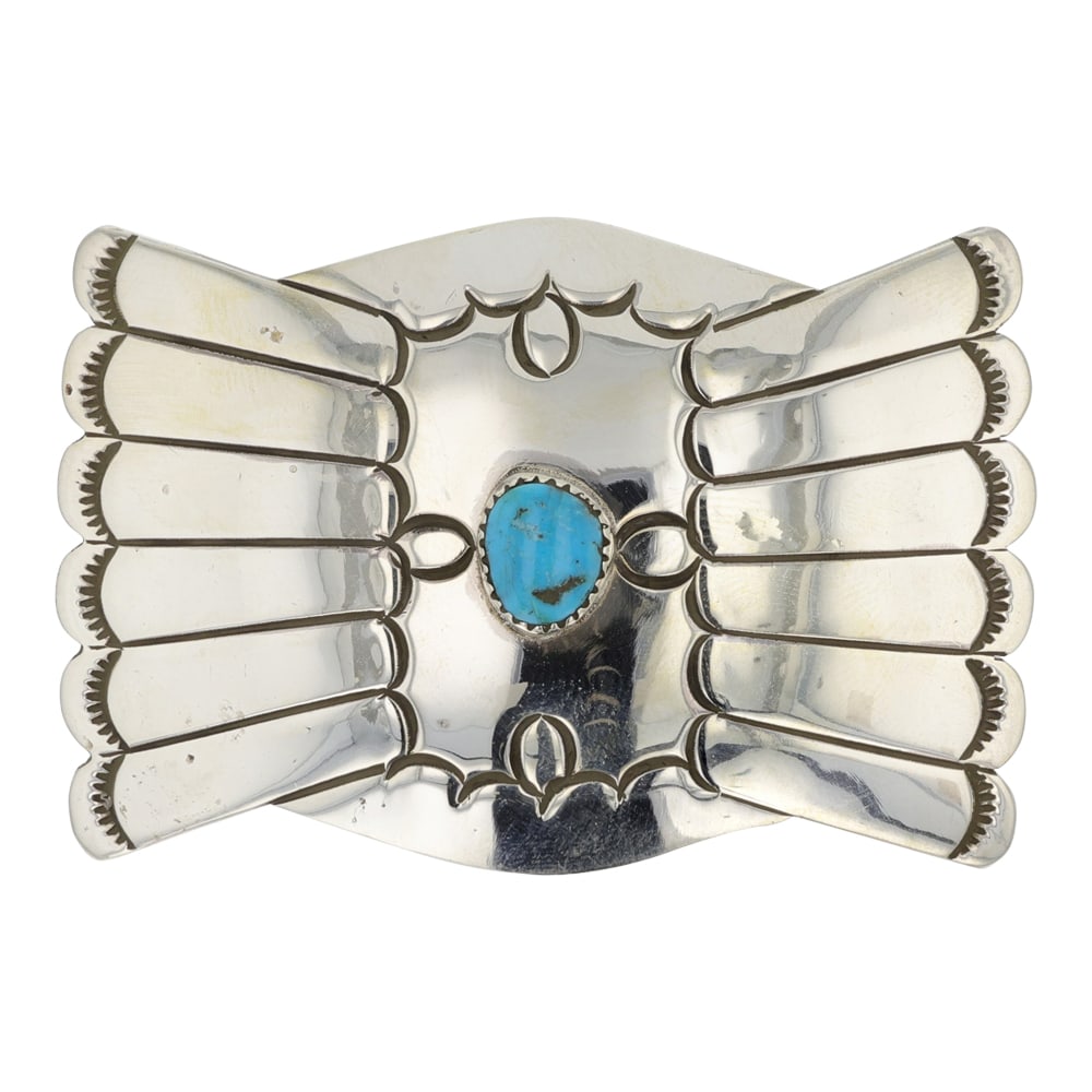 Navajo Kingman Turquoise Belt Buckle: Sterling Silver | Genuine Kingman Turquoise | Navajo Kingman Turquoise Belt Buckle | Navajo Native American Southwest Indian Jewelry | Good (no breaks or damages) | Approximate Weight: 48 Grams | Buck