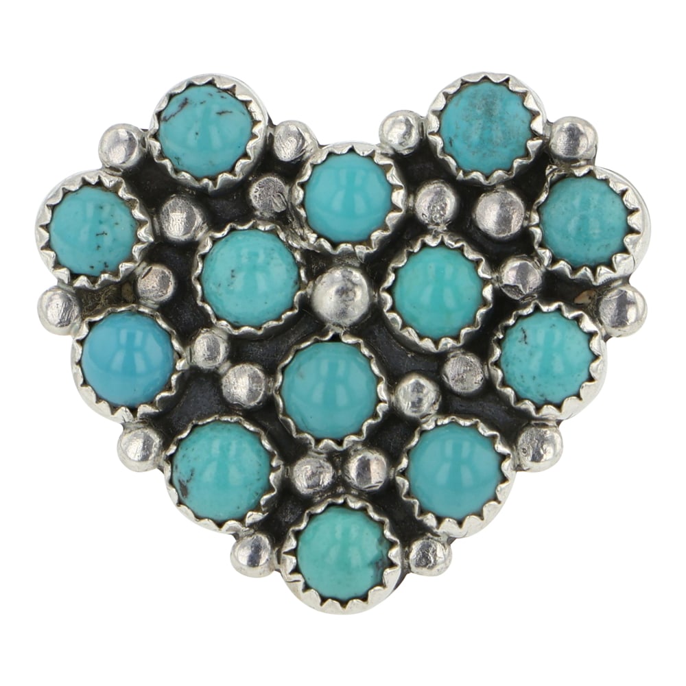 Martin L. Perry Navajo Campitos Turquoise Heart Ring: Sterling Silver | Genuine Campitos Turquoise | Martin L. Perry Navajo Campitos Turquoise Heart Ring | Navajo Native American Southwest Indian Jewelry | Good (no breaks or damages) | Approximate Weight