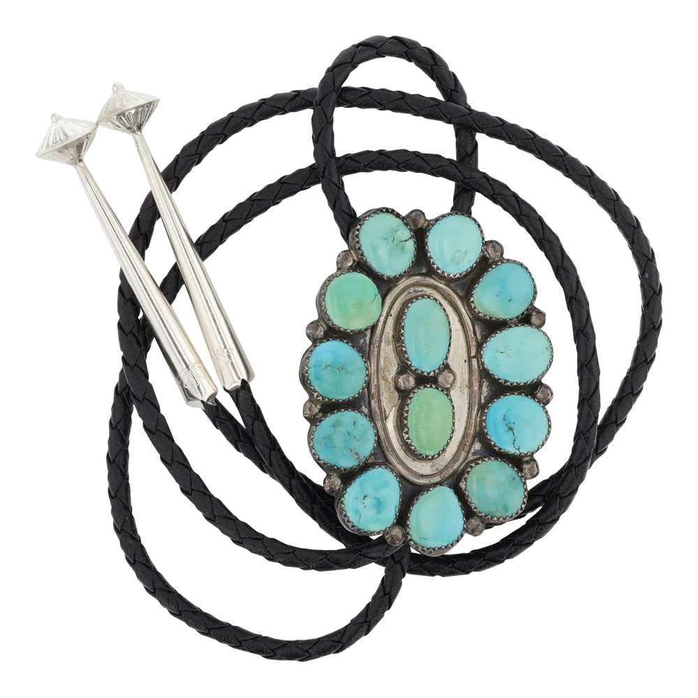 Vintage Navajo Kingman Turquoise Bolo Tie: Sterling Silver | Genuine Kingman Turquoise | Vintage Navajo Kingman Turquoise Bolo Tie | Navajo Native American Southwest Indian Jewelry | Good (no breaks or damages) | Approximate Weight: 37 Grams |