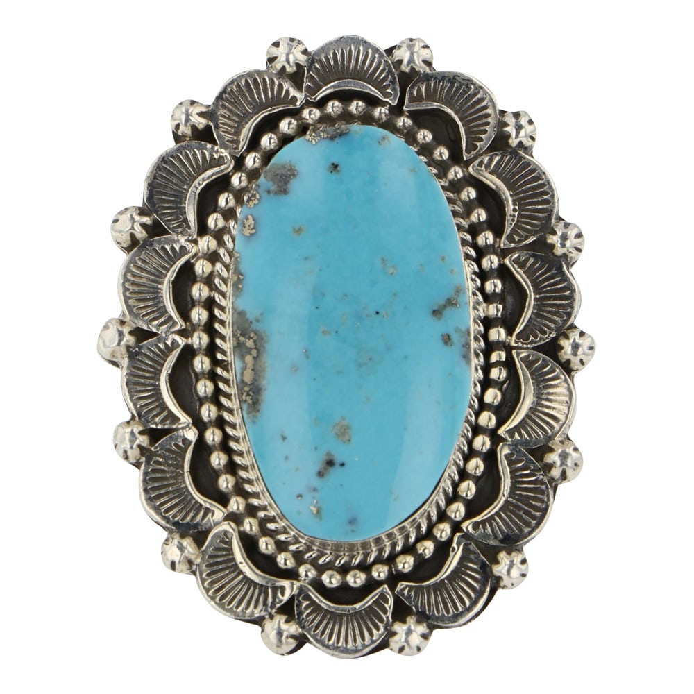 RB Navajo Campitos Turquoise Ring: Sterling Silver | Genuine Campitos Turquoise | RB Navajo Campitos Turquoise Ring | Navajo Native American Southwest Indian Jewelry | Good (no breaks or damages) | Approximate Weight: 25 Grams | Ring: 