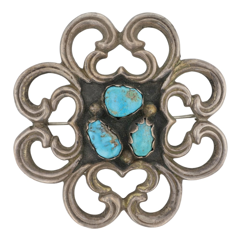 Vintage Navajo Nevada Turquoise Pin: Sterling Silver | Genuine Nevada Turquoise | Vintage Navajo Nevada Turquoise Pin | Navajo Native American Southwest Indian Jewelry | Good (no breaks or damages) | Approximate Weight: 50 Grams | Pin: 2