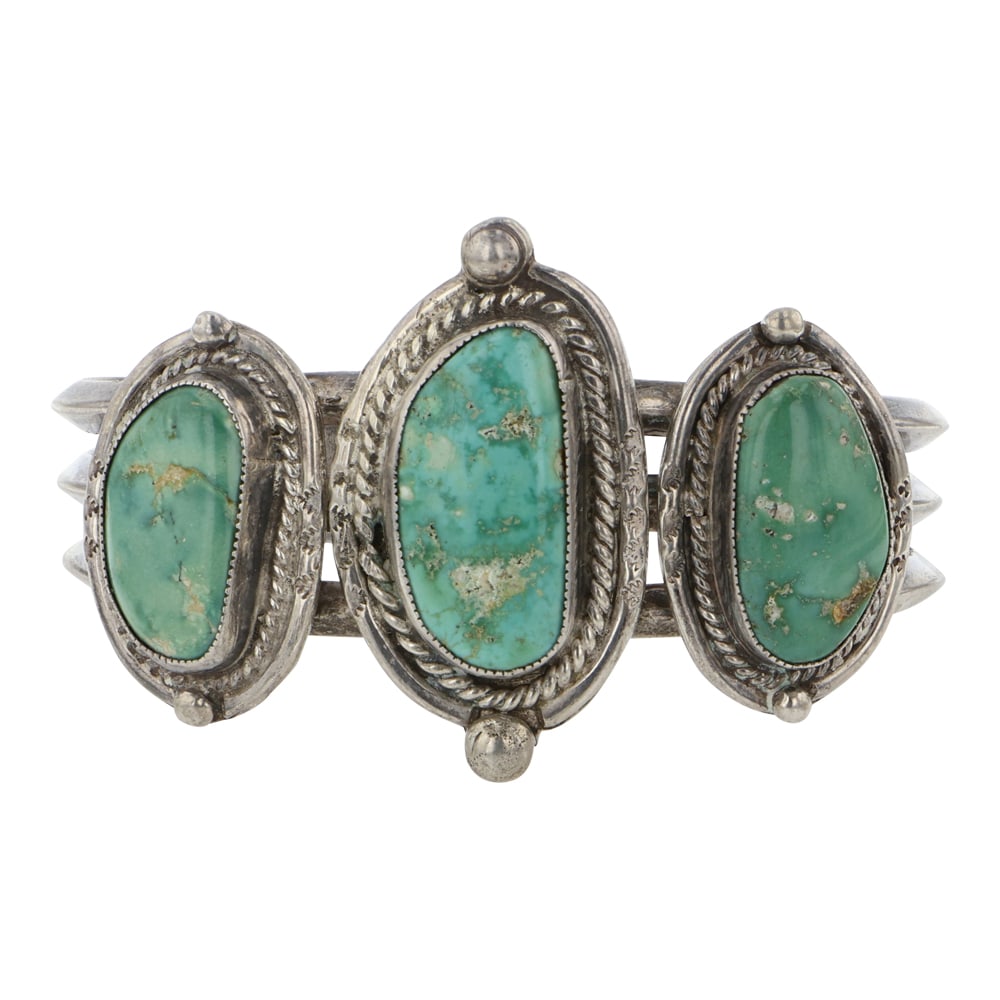Vintage Navajo Fox Turquoise Three Stone Cuff Bracelet (1 of 3)