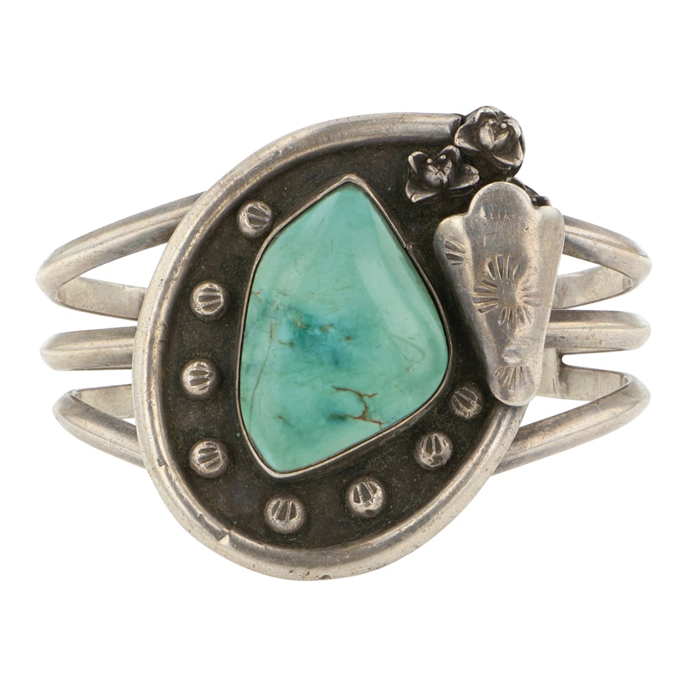 Vintage Navajo Nevada Turquoise Cuff Bracelet: Sterling Silver | Genuine Nevada Turquoise | Vintage Navajo Nevada Turquoise Cuff Bracelet | Navajo Native American Southwest Indian Jewelry | Good (no breaks or damages) | Approximate Weight: 44 Gram