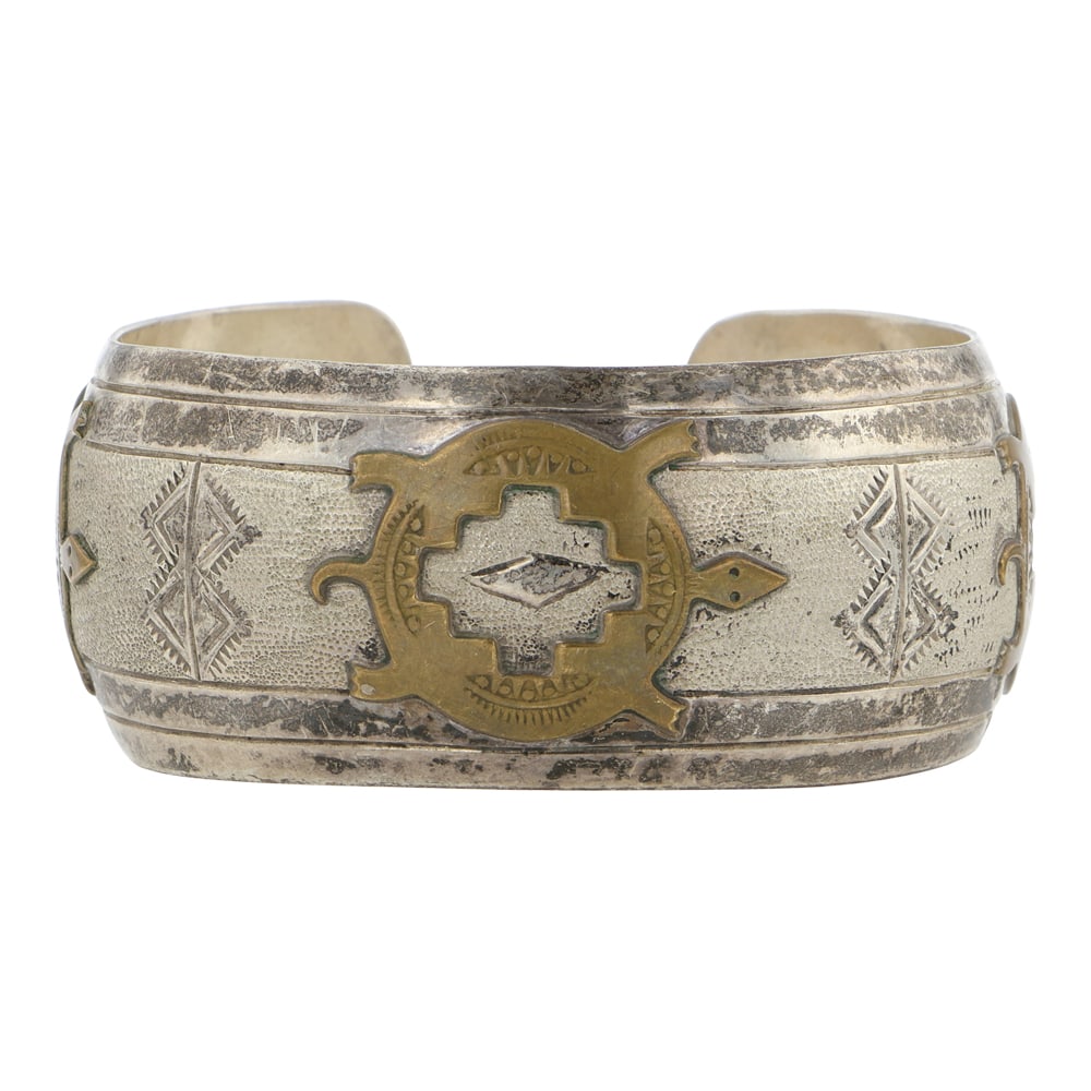 Vintage Navajo Sterling Silver & Brass Cuff Bracelet (1 of 4)