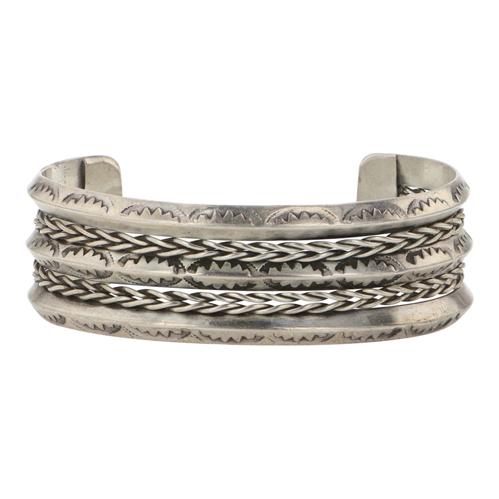 Vintage Navajo Plain Silver Triangle Wire & Twist Wire Cuff Bracelet (1 of 3)