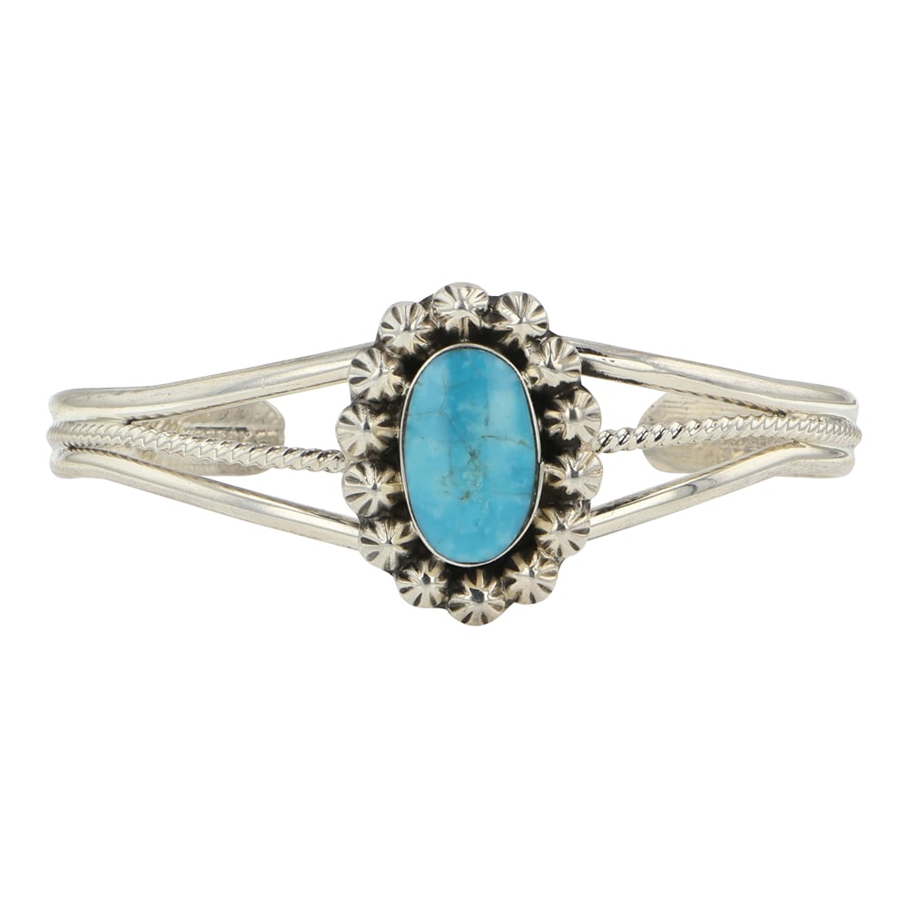 Navajo Campitos Turquoise Cuff Bracelet: Sterling Silver | Genuine Campitos Turquoise | Navajo Campitos Turquoise Cuff Bracelet | Navajo Native American Southwest Indian Jewelry | Good (no breaks or damages) | Approximate Weight: 21 Grams | 