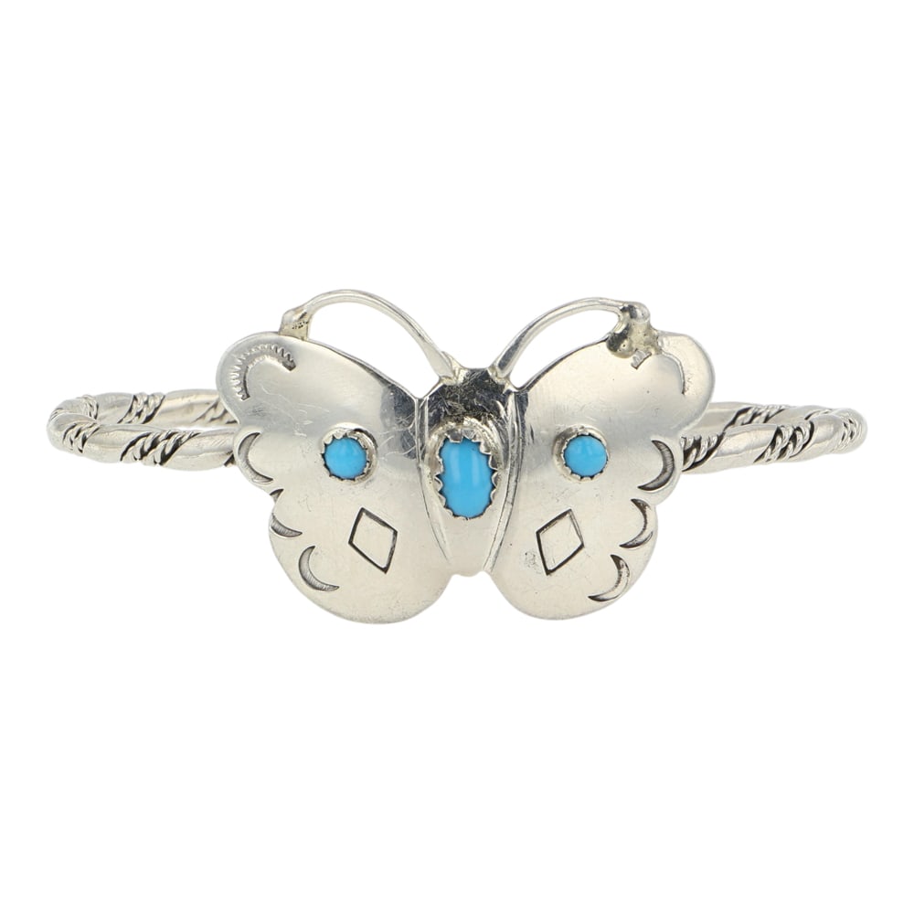 Navajo Kingman Turquoise Butterfly Bracelet: Sterling Silver | Genuine Kingman Turquoise | Navajo Kingman Turquoise Butterfly Bracelet | Navajo Native American Southwest Indian Jewelry | Good (no breaks or damages) | Approximate Weight: 14 Grams