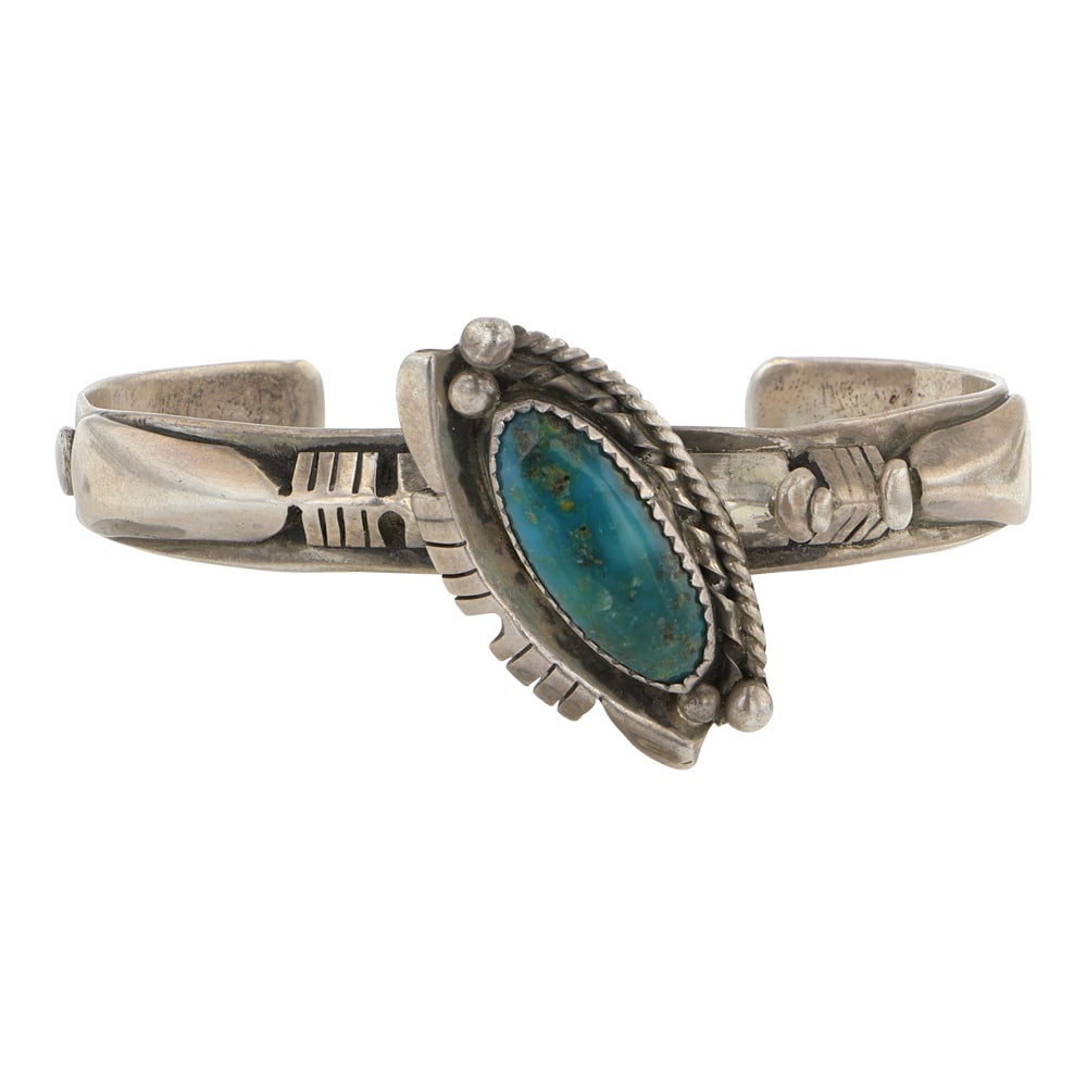 Vintage Navajo Blue Gem Turquoise Intricate Cuff Bracelet (1 of 3)