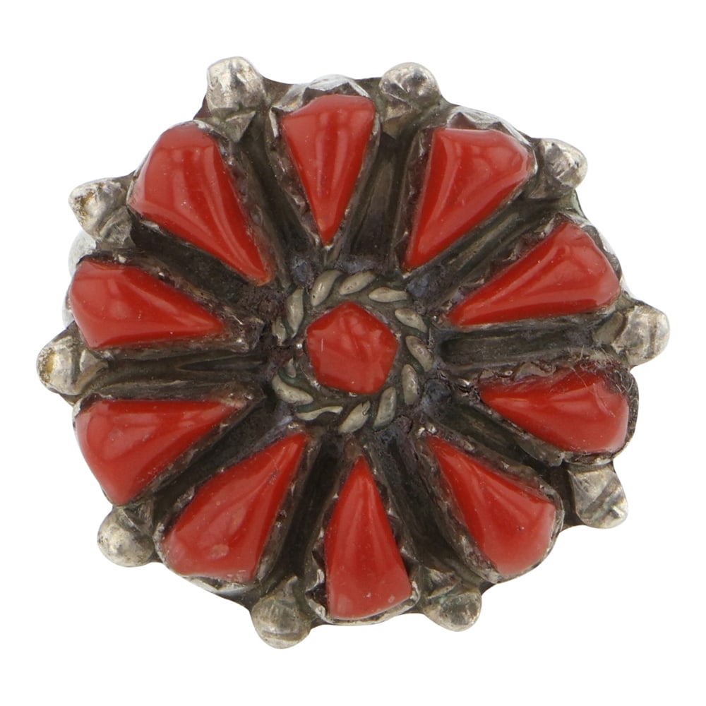 Vintage Zuni Mediterranean Coral Cluster Ring: Sterling Silver | Genuine Mediterranean Coral | Vintage Zuni Mediterranean Coral Cluster Ring | Zuni Native American Southwest Indian Jewelry | Good (no breaks or damages) | Approximate Weight: 3 Gram