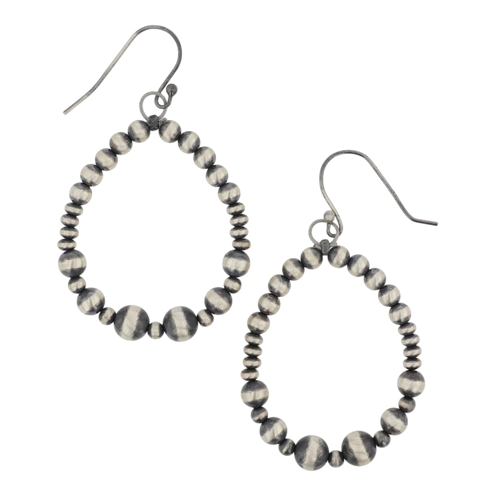 Navajo Oxidized Beads Hoop Earrings: Sterling Silver | | Navajo Oxidized Beads Hoop Earrings | Navajo Native American Southwest Indian Jewelry | Good (no breaks or damages) | Approximate Weight: 5 Grams | Earrings: 1.5" x 1" each |