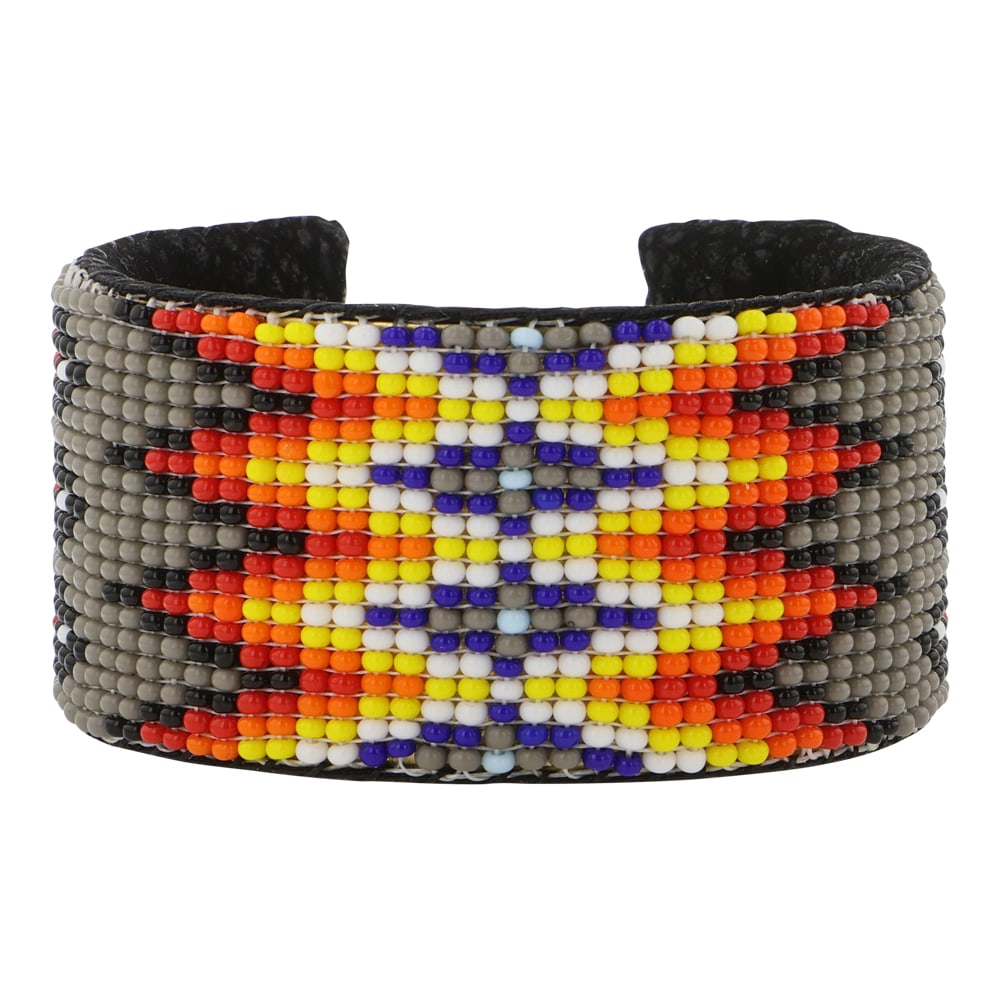 Navajo Glass Beadwork Wide Cuff Bracelet: Base Metal | | Navajo Glass Beadwork Wide Cuff Bracelet | Navajo Native American Southwest Indian Jewelry | Good (no breaks or damages) | Approximate Weight: 61 Grams | Bracelet: 5.5" inner, 1" gap, 6