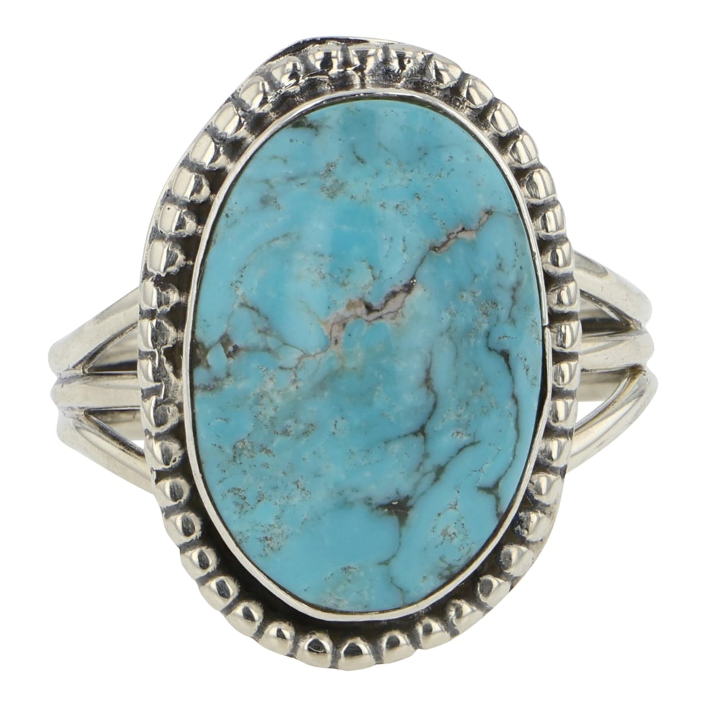 Jason Bahe Navajo Campitos Turquoise Ring: Sterling Silver | Genuine Campitos Turquoise | Jason Bahe Navajo Campitos Turquoise Ring | Navajo Native American Southwest Indian Jewelry | Good (no breaks or damages) | Approximate Weight: 6 Grams |