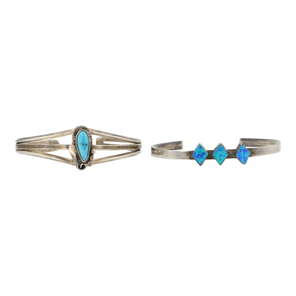 Lot of Two Baby Bracelets Turquoise & Synthetic Opal Baby Bracelets (1 of 3)