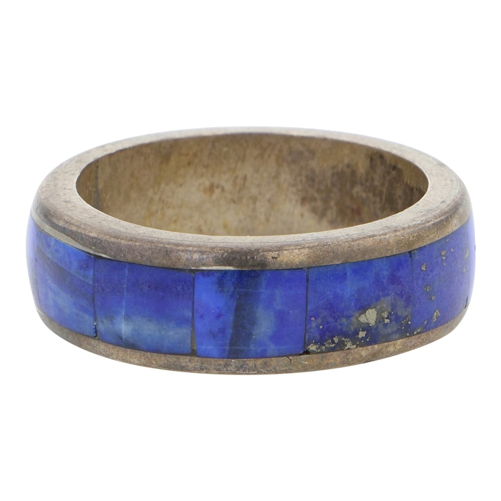 Vintage Navajo Lapis Inlay Ring: Sterling Silver | Genuine Lapis | Vintage Navajo Lapis Inlay Ring | Navajo Native American Southwest Indian Jewelry | Good (no breaks or damages) | Approximate Weight: 9 Grams | Ring: 10 size, .25" fa