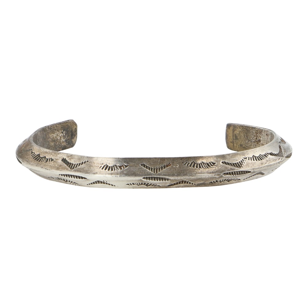Vintage Navajo Plain Silver Stamp-Work Heavy Triangle Wire Cuff Bracelet (1 of 3)
