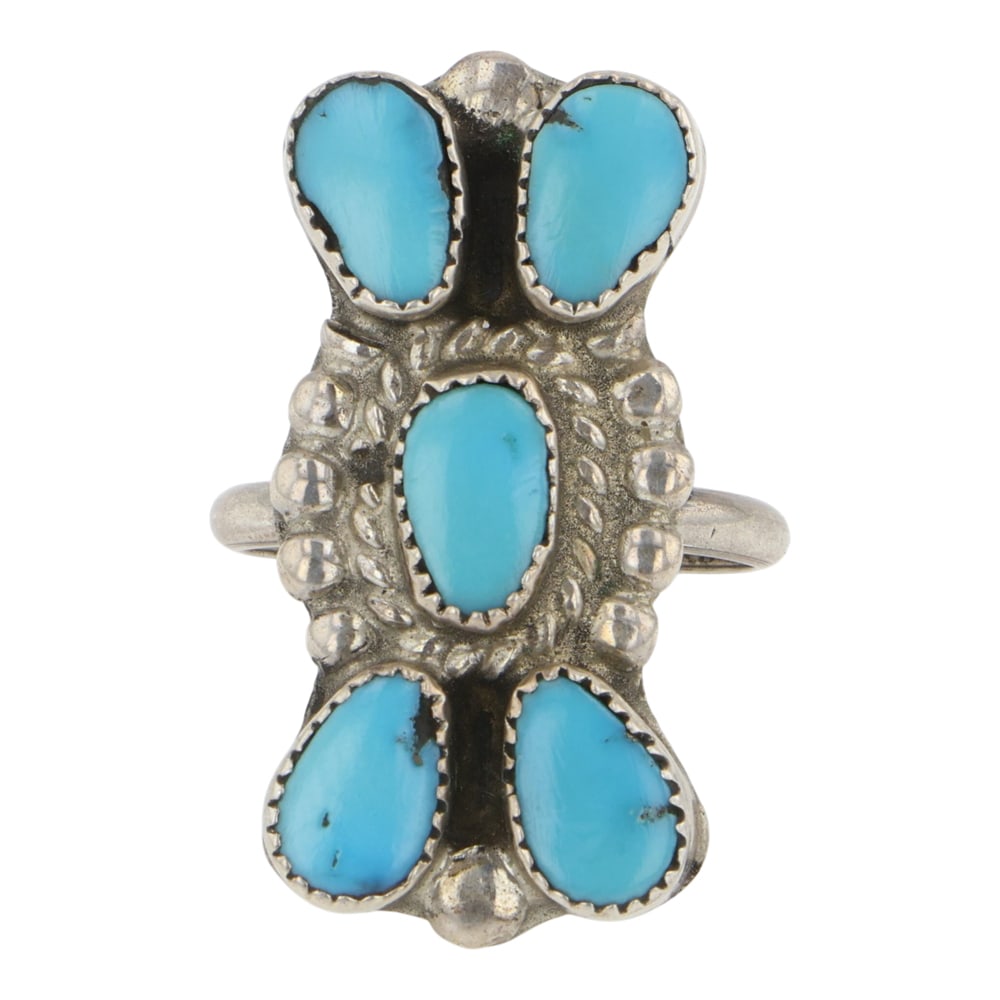 Paul & Nancy Leekity Zuni Kingman Turquoise Ring: Sterling Silver | Genuine Kingman Turquoise | Paul & Nancy Leekity Zuni Kingman Turquoise Ring | Zuni Native American Southwest Indian Jewelry | Good (no breaks or damages) | Approximate Weight: 4 Gra