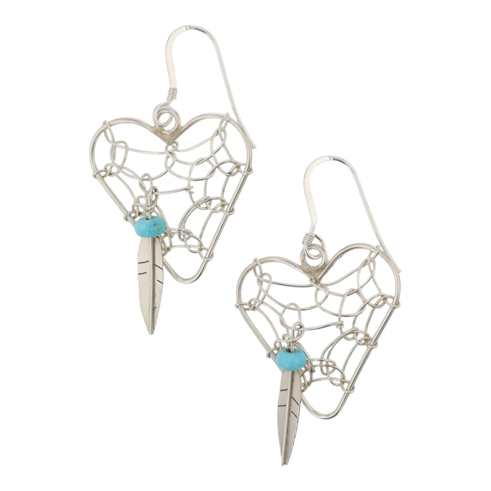 Navajo Turquoise Dreamcatcher Heart Earrings (1 of 2)
