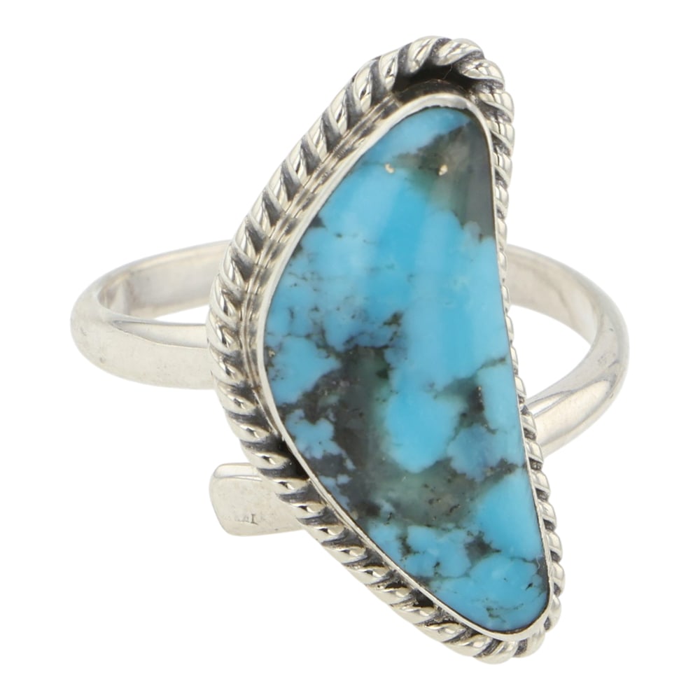 Navajo Campitos Turquoise Adjustable Ring: Sterling Silver | Genuine Campitos Turquoise | Navajo Campitos Turquoise Adjustable Ring | Navajo Native American Southwest Indian Jewelry | Good (no breaks or damages) | Approximate Weight: 4 Grams |