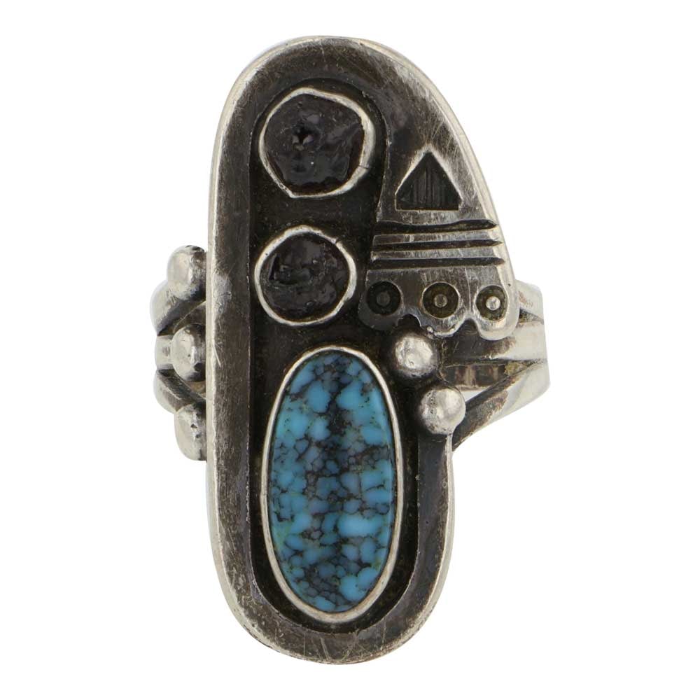Vintage Navajo Turquoise & Jet Black Ring: Sterling Silver | Genuine Turquoise & Jet Black | Vintage Navajo Turquoise & Jet Black Ring | Navajo Native American Southwest Indian Jewelry | Good (no breaks or damages) | Approximate Weight:?7Grams