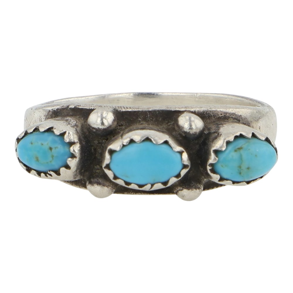 Navajo Kingman Turquoise Three Stone Ring (1 of 3)