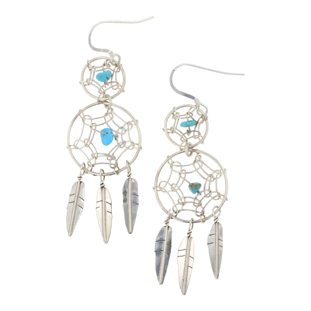 Navajo Kingman Turquoise Dreamcatcher Earrings (1 of 2)