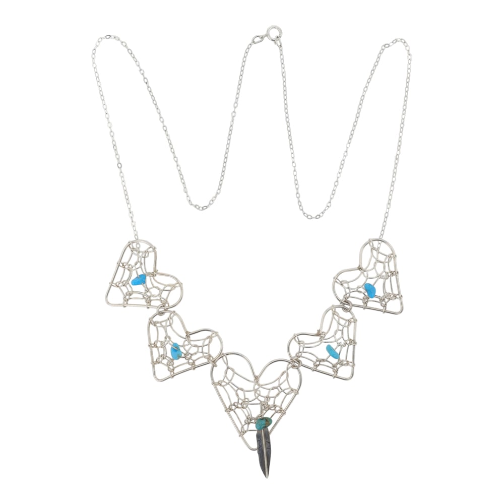 Navajo Kingman Turquoise Dreamcatcher Heart Necklace (1 of 3)