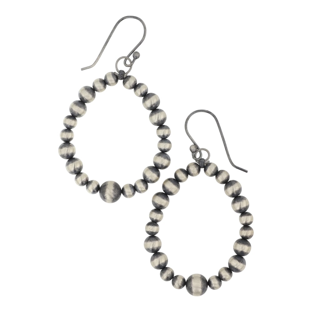 Navajo Oxidized Beads Hoop Earrings: Sterling Silver | | Navajo Oxidized Beads Hoop Earrings | Navajo Native American Southwest Indian Jewelry | Good (no breaks or damages) | Approximate Weight: 4 Grams | Earrings: 1.5" x 1" each, 4-6mm 