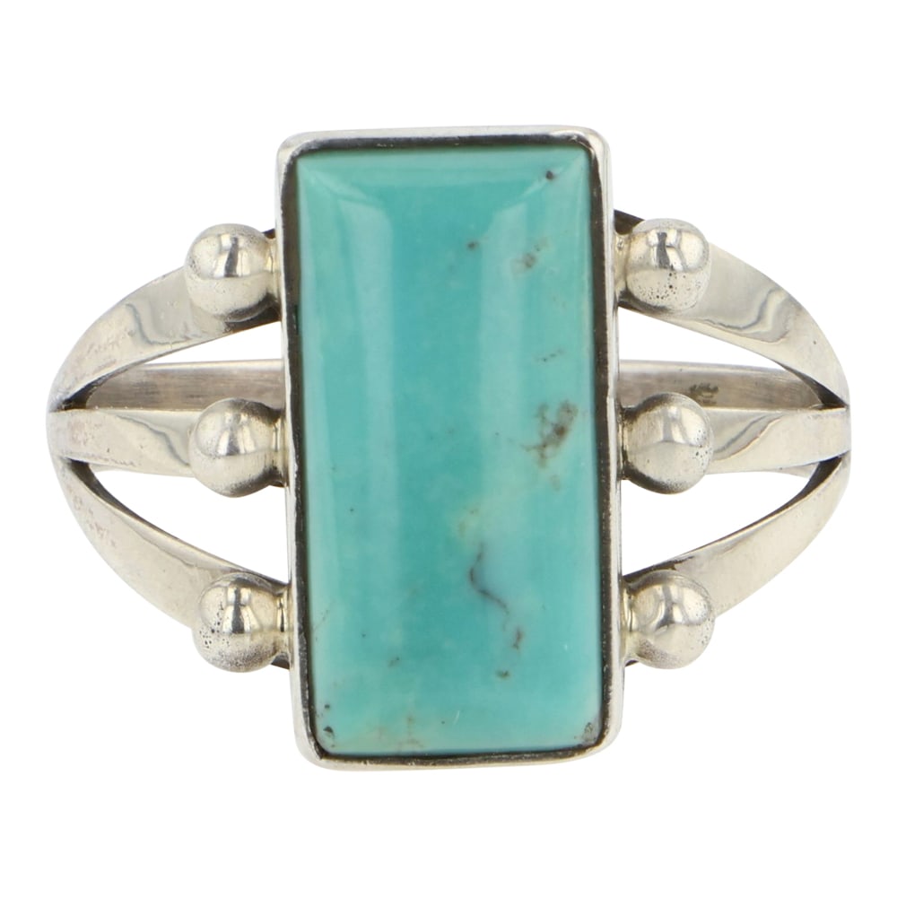 RB Navajo Kingman Turquoise Ring: Sterling Silver | Genuine Kingman Turquoise | RB Navajo Kingman Turquoise Ring | Navajo Native American Southwest Indian Jewelry | Good (no breaks or damages) | Approximate Weight: 3 Grams | Ring: 7 s