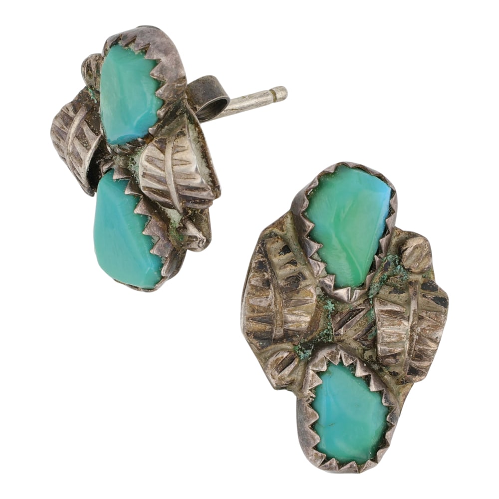 Vintage Navajo Turquoise Two Stone Earrings (1 of 2)