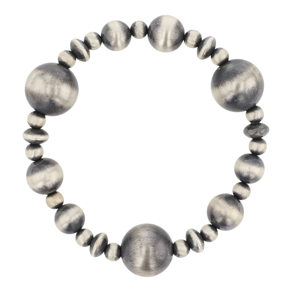 Navajo Oxidized Beads Mixed Sizes Large & Small Beads Stretch Bracelet: Sterling Silver | | Navajo Oxidized Beads Mixed Sizes Large & Small Beads Stretch Bracelet | Navajo Native American Southwest Indian Jewelry | Good (no breaks or damages) | Approximate Weight: 14 Gram