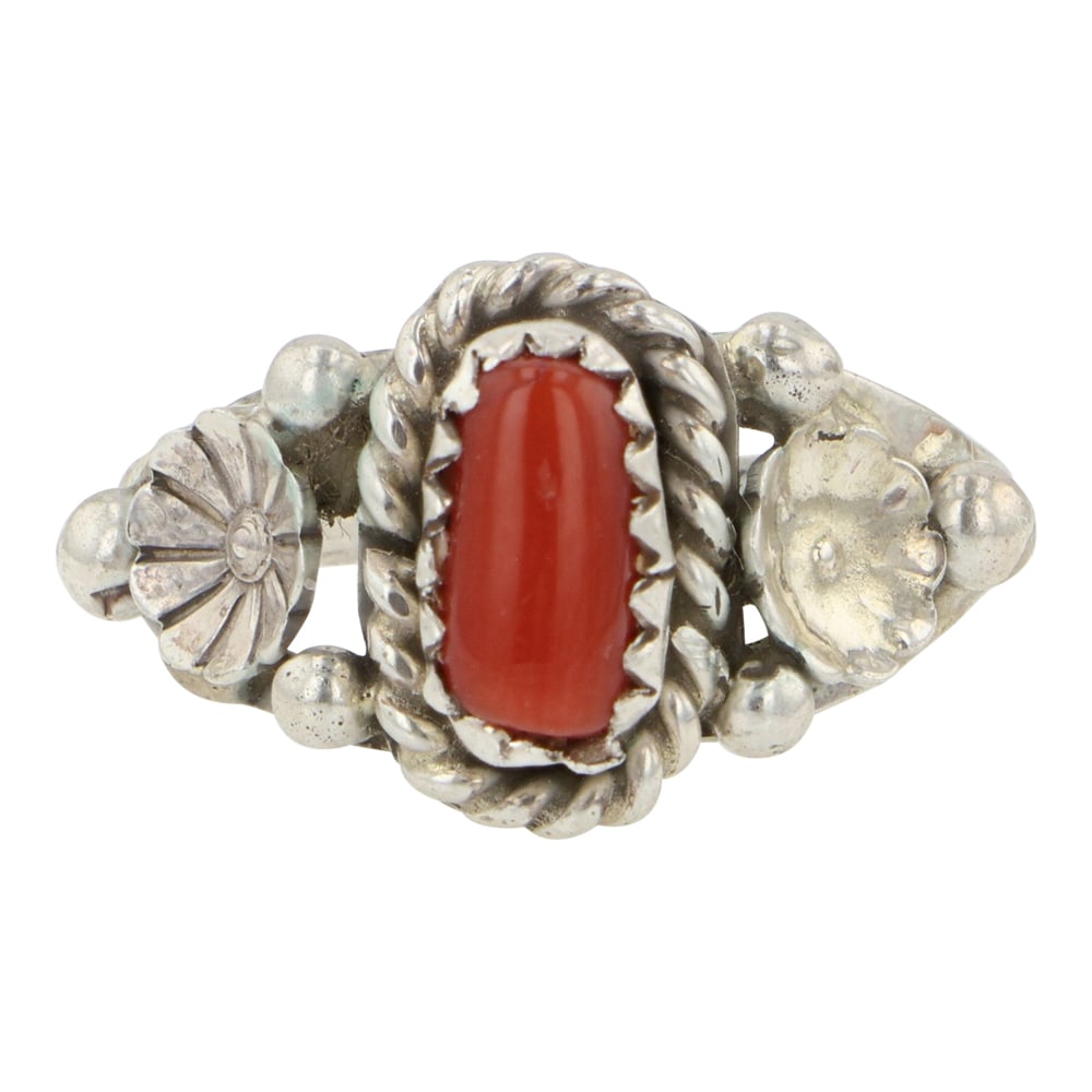 Navajo Mediterranean Coral Ring: Sterling Silver | Genuine Mediterranean Coral | Navajo Mediterranean Coral Ring | Navajo Native American Southwest Indian Jewelry | Good (no breaks or damages) | Approximate Weight: 2 Grams | Ring: 7 