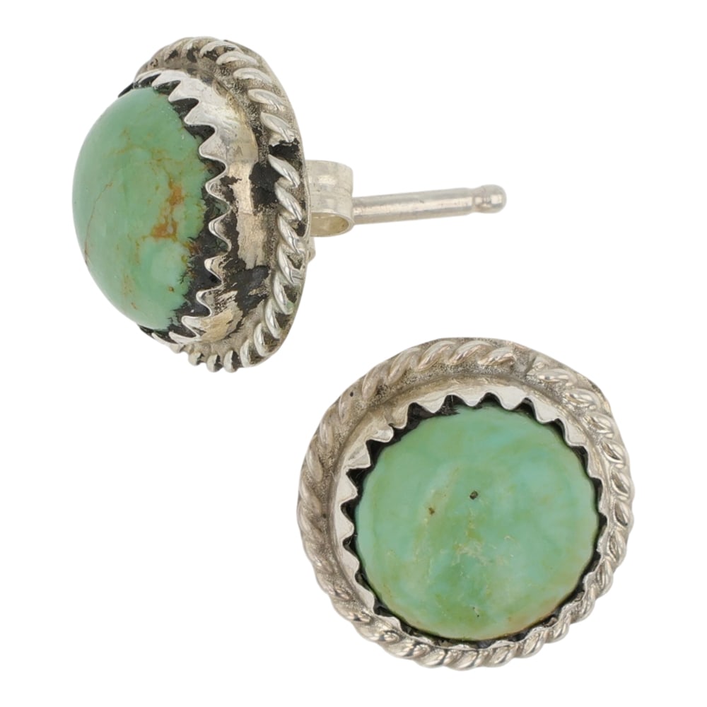 Navajo Menassa Turquoise Stud Earrings: Sterling Silver | Genuine Menassa Turquoise | Navajo Menassa Turquoise Stud Earrings | Navajo Native American Southwest Indian Jewelry | Good (no breaks or damages) | Approximate Weight: 2 Grams | Ear