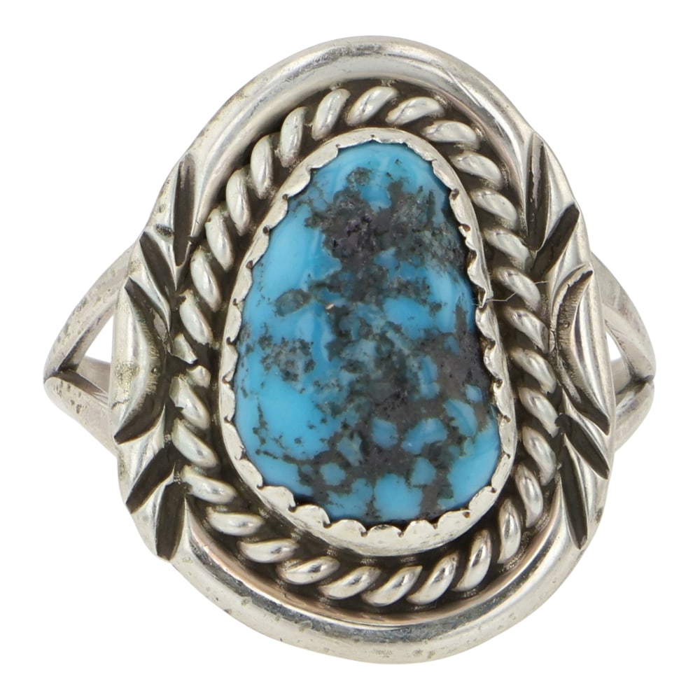 Navajo Kingman Turquoise Ring: Sterling Silver | Genuine Kingman Turquoise | Navajo Kingman Turquoise Ring | Navajo Native American Southwest Indian Jewelry | Good (no breaks or damages) | Approximate Weight: 4 Grams | Ring: 8 size