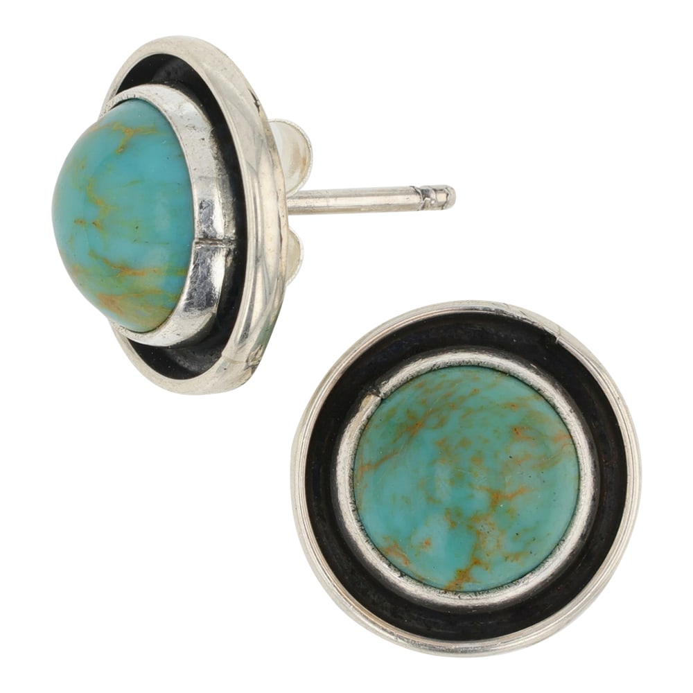 Navajo Menassa Turquoise Stud Earrings: Sterling Silver | Genuine Menassa Turquoise | Navajo Menassa Turquoise Stud Earrings | Navajo Native American Southwest Indian Jewelry | Good (no breaks or damages) | Approximate Weight: 2 Grams |