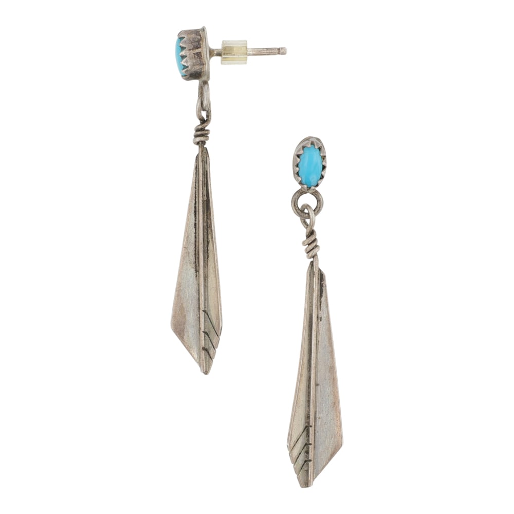 Vintage Navajo Kingman Turquoise Earrings: Sterling Silver | Genuine Kingman Turquoise | Vintage Navajo Kingman Turquoise Earrings | Navajo Native American Southwest Indian Jewelry | Good (no breaks or damages) | Approximate Weight: 2 Grams |