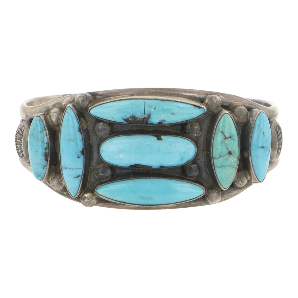 Verdy Jake Navajo Vintage Nevada Turquoise Cuff Bracelet: Sterling Silver | Genuine Nevada Turquoise | Verdy Jake Navajo Vintage Nevada Turquoise Cuff Bracelet | Navajo Native American Southwest Indian Jewelry | Good (no breaks or damages) | Approximate