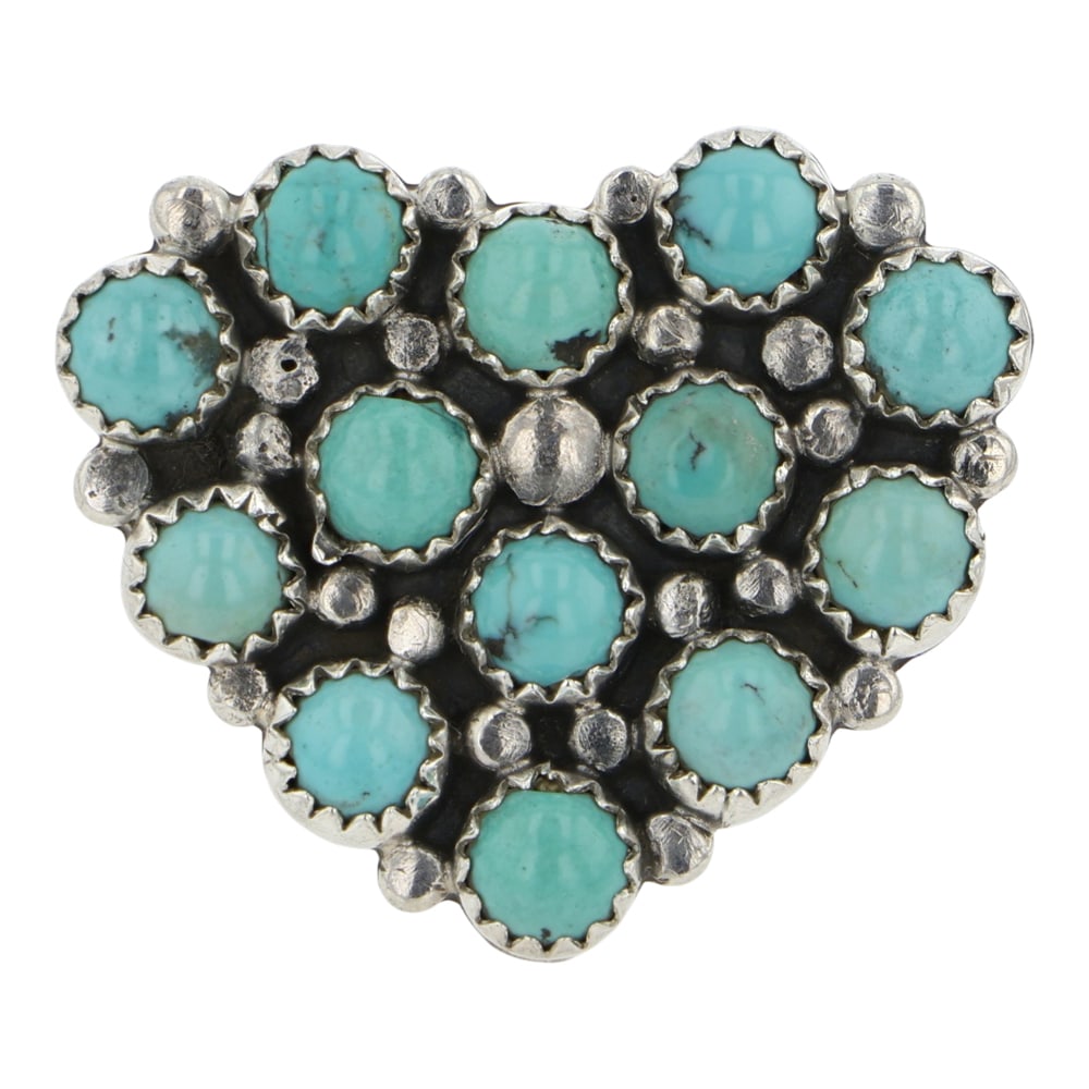 Martin L. Perry Navajo Campitos Turquoise Heart Ring: Sterling Silver | Genuine Campitos Turquoise | Martin L. Perry Navajo Campitos Turquoise Heart Ring | Navajo Native American Southwest Indian Jewelry | Good (no breaks or damages) | Approximate Weight