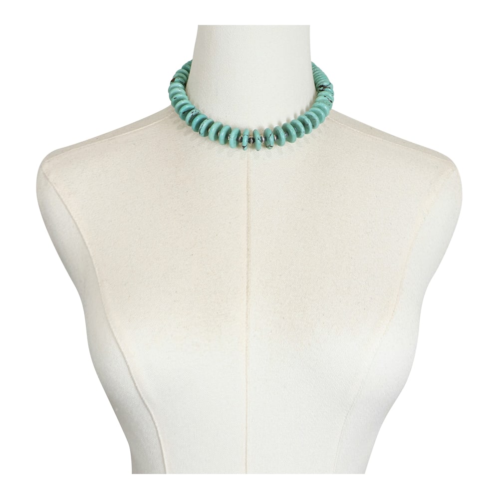 Navajo Turquoise & Oxidized Beads Necklace: Sterling Silver | Genuine Turquoise | Navajo Turquoise & Oxidized Beads Necklace | Navajo Native American Southwest Indian Jewelry | Good (no breaks or damages) | Approximate Weight: 58Grams | Necklac