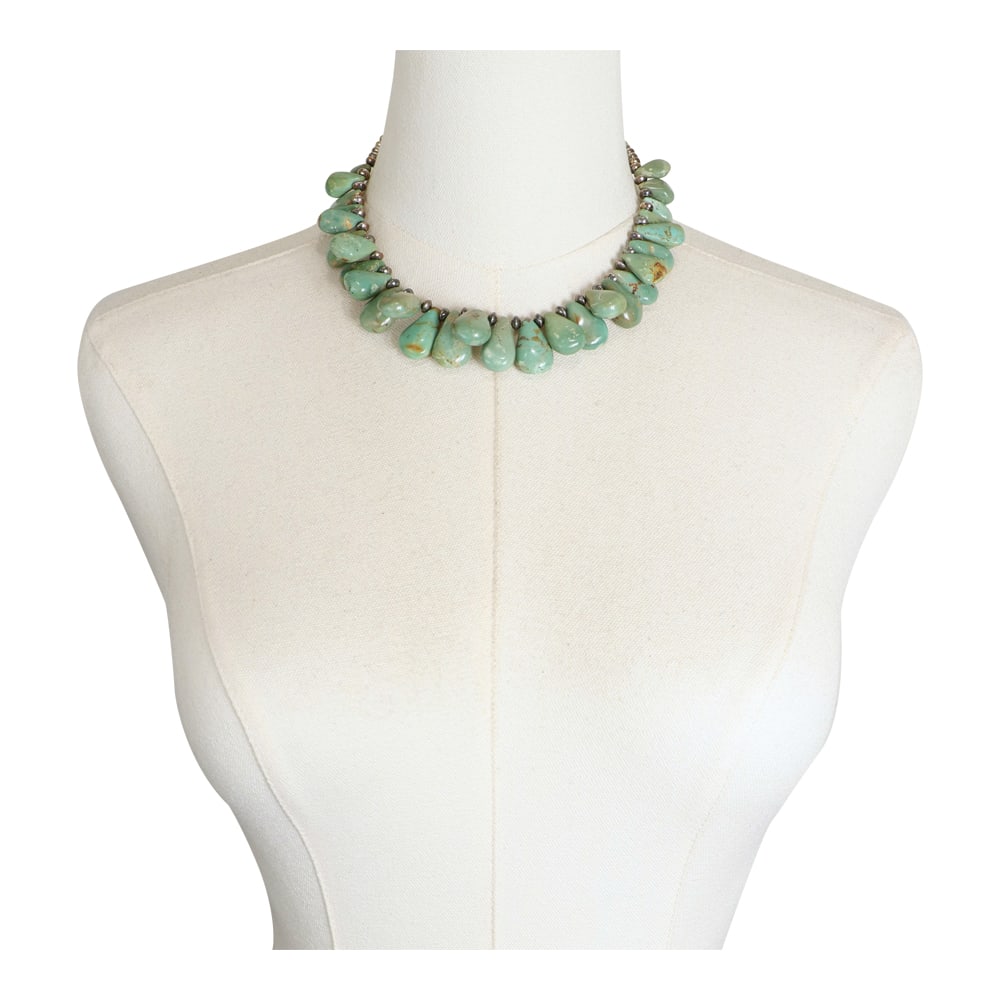 Navajo Nevada Turquoise Tear Drops & Roundell Beads Necklace: Sterling Silver | Genuine Nevada Turquoise | Navajo Nevada Turquoise Tear Drops & Roundell Beads Necklace | Navajo Native American Southwest Indian Jewelry | Good (no breaks or damages) | Approximate 