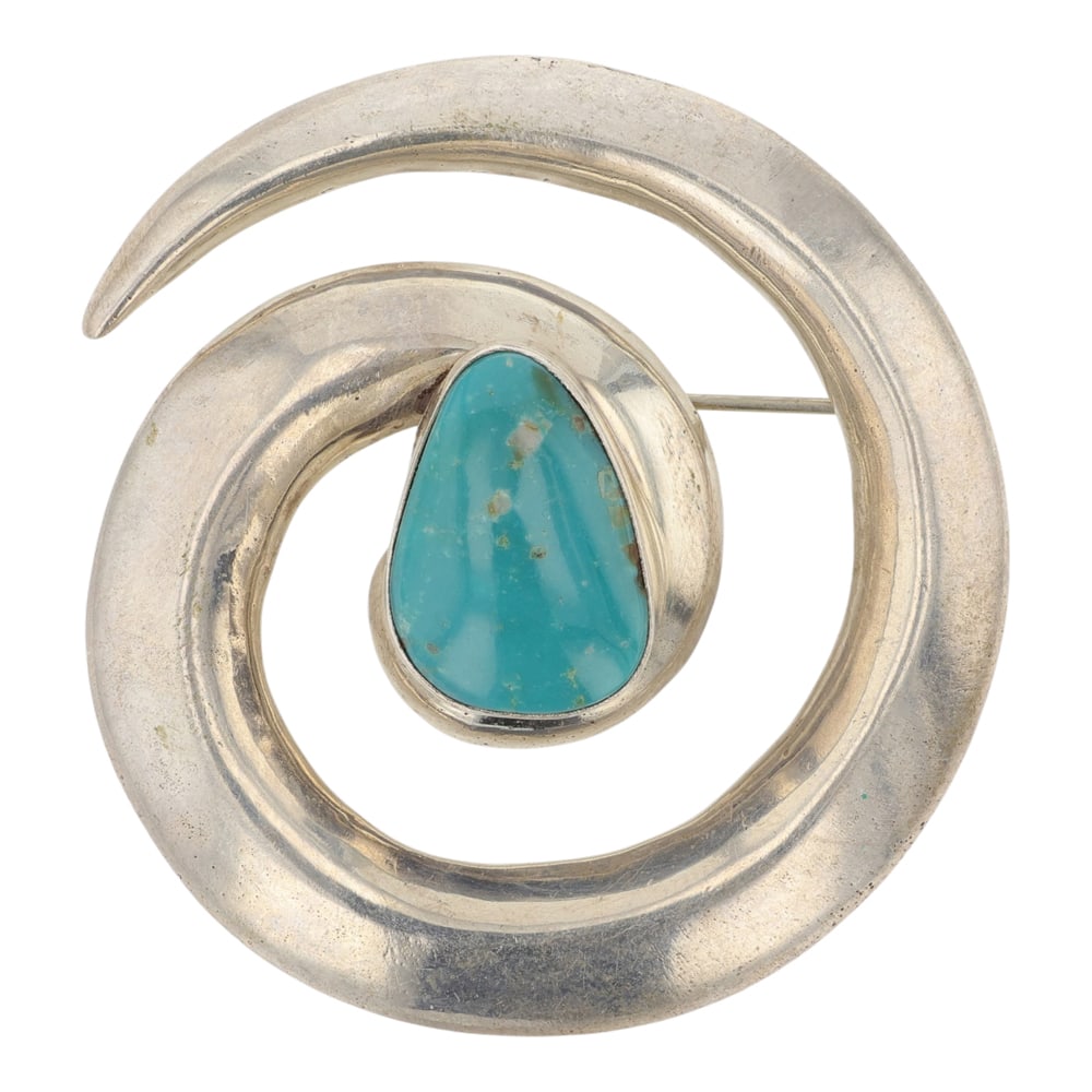 Navajo Sandcast Fox Turquoise Pin: Sterling Silver | Genuine Fox Turquoise | Navajo Sandcast Fox Turquoise Pin | Navajo Native American Southwest Indian Jewelry | Good (no breaks or damages) | Approximate Weight: 39 Grams | Pin: 2.25" 