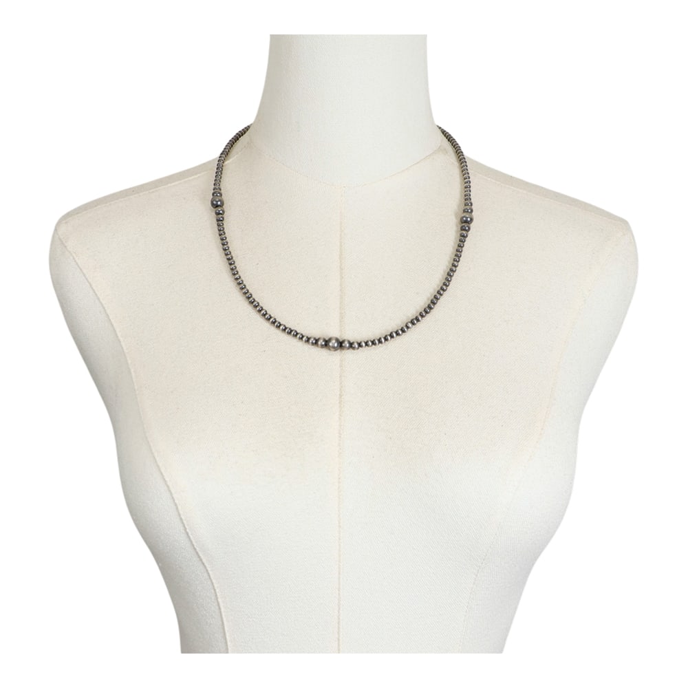 Navajo Oxidized Beads Necklace: Sterling Silver | | Navajo Oxidized Beads Necklace | Navajo Native American Southwest Indian Jewelry | Good (no breaks or damages) | Approximate Weight: 13Grams | Necklace: 22" length, 4-8mm beads |