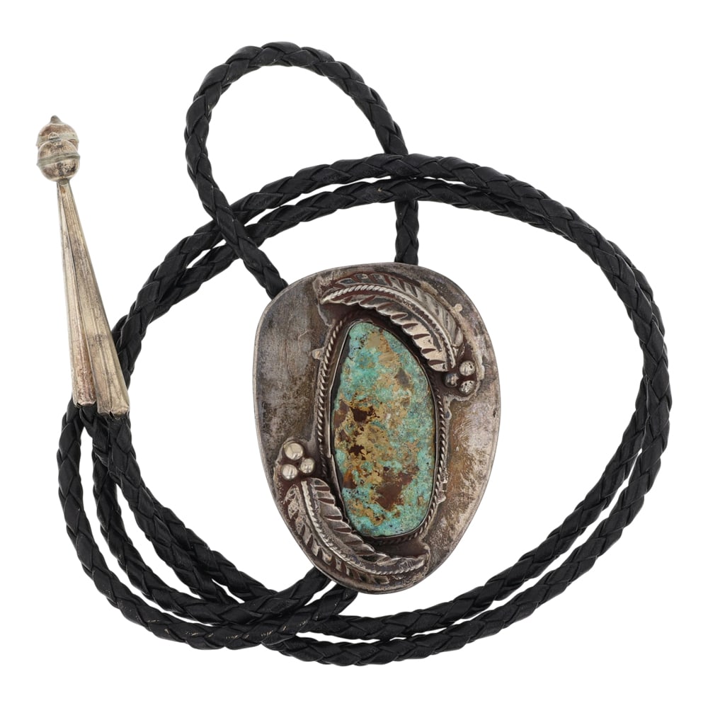 Vintage Navajo Nevada Turquoise Bolo Tie: Sterling Silver | Genuine Nevada Turquoise | Vintage Navajo Nevada Turquoise Bolo Tie | Navajo Native American Southwest Indian Jewelry | Good (no breaks or damages) | Approximate Weight: 60 Grams | B