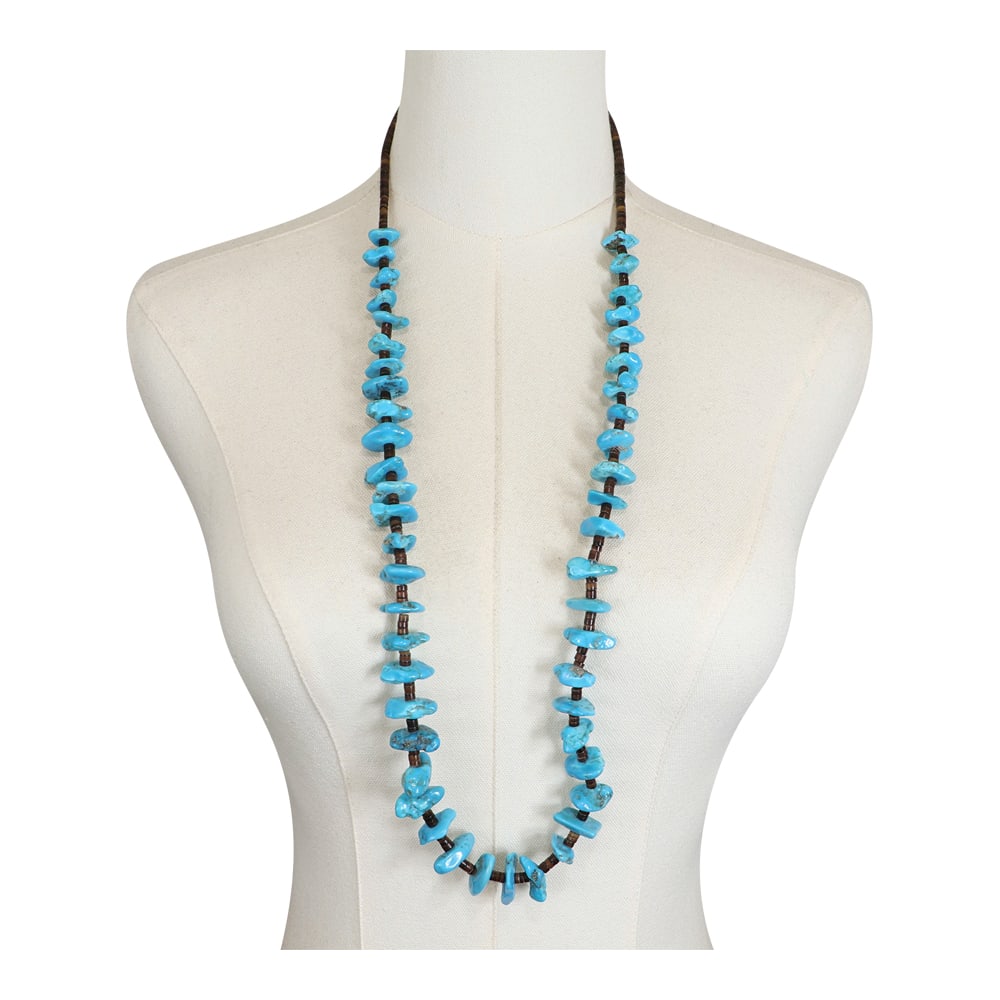 Vintage Navajo Sleeping Beauty Turquoise Nuggets & Olive Shell Heishi Necklace (1 of 3)
