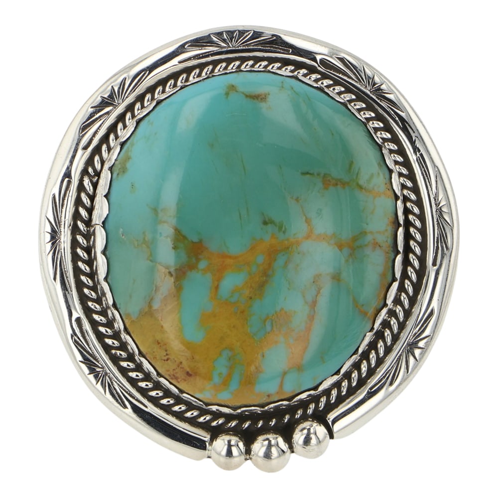 Gertie Ganadonegro Navajo Menassa Turquoise Ring: Sterling Silver | Genuine Ganadonegro | Gertie Ganadonegro Navajo Menassa Turquoise Ring | Navajo Native American Southwest Indian Jewelry | Good (no breaks or damages) | Approximate Weight: 18 Grams 