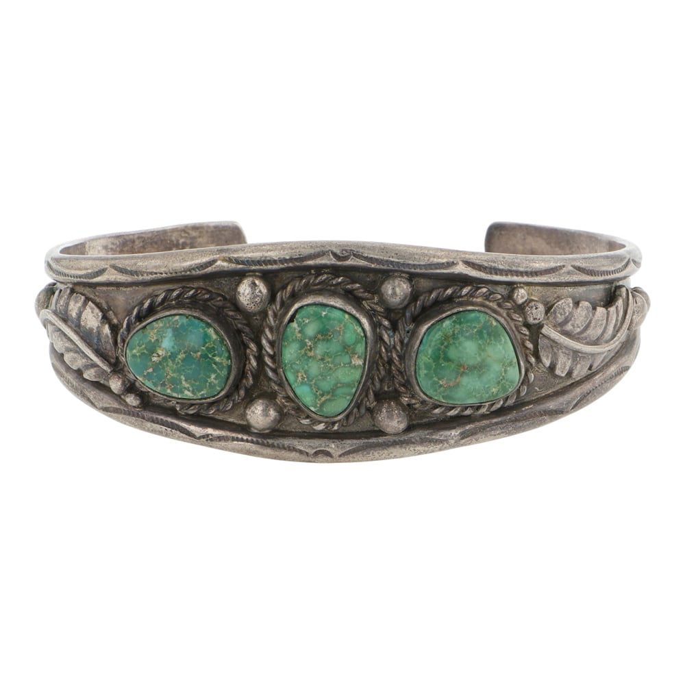 Vintage Navajo Fox Turquoise Three Stone Bracelet (1 of 3)